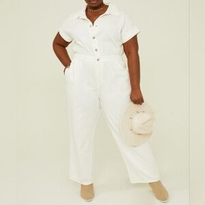 NWT Arula White Denim Erica Short Sleeve Jumpsuit